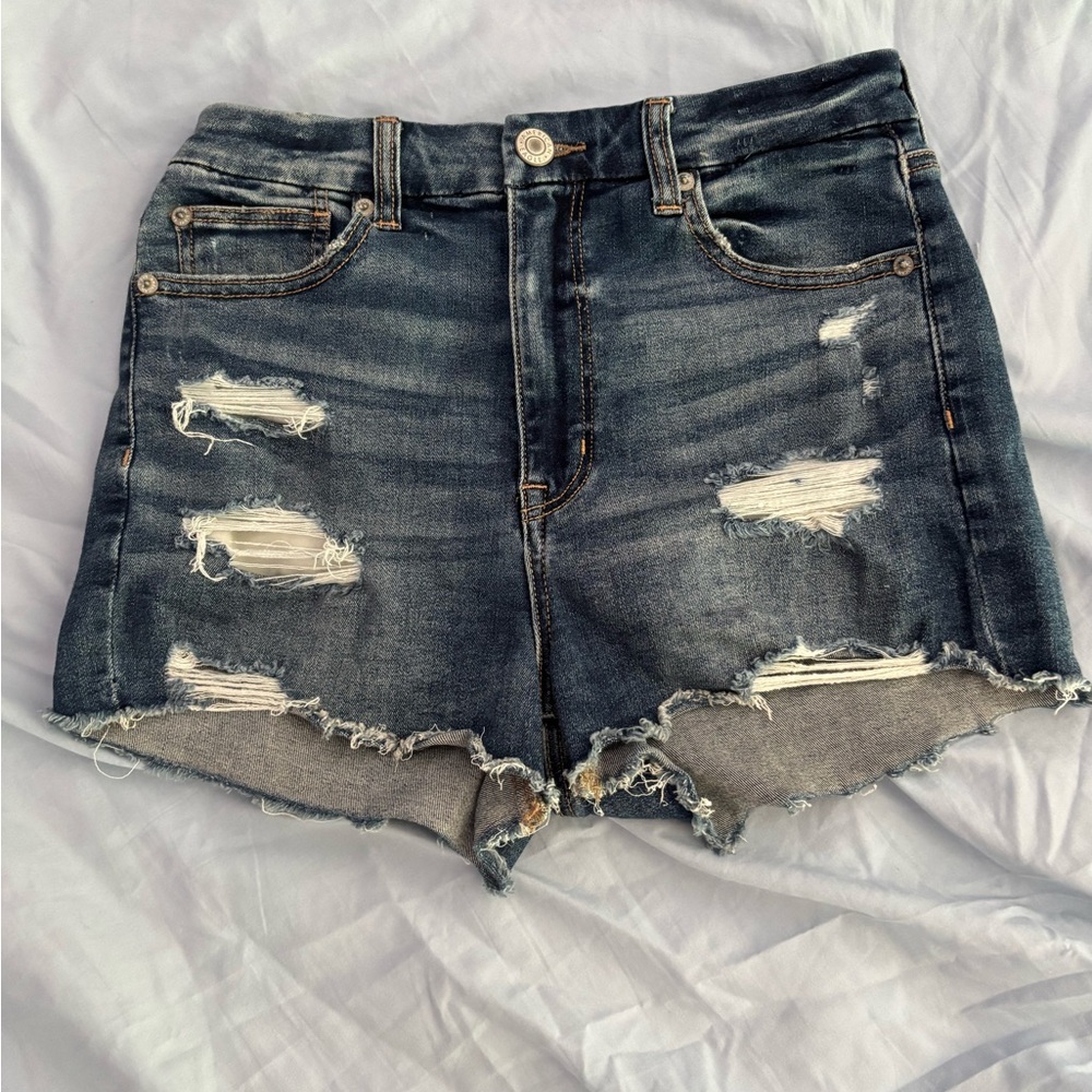 American Eagle Dark Blue Curvy Hi-Rise Shortie Denim Jeans